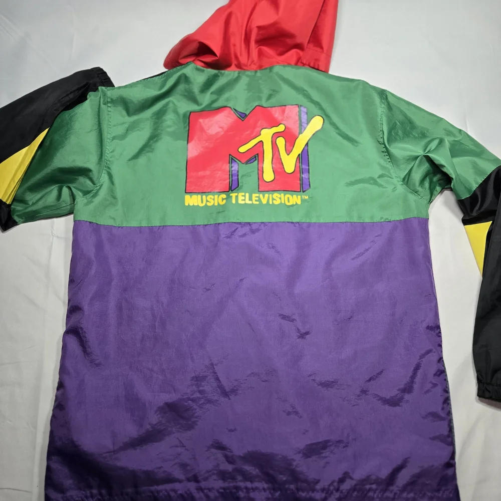 MTV Music Television Jacket Men's XL Windbreaker Color Block 80s 90s Retro style - Picture 7 of 8